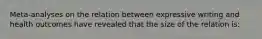 Meta-analyses on the relation between expressive writing and health outcomes have revealed that the size of the relation is: