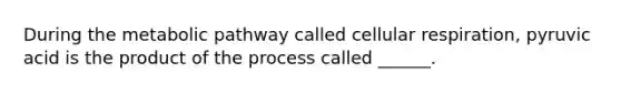 During the metabolic pathway called cellular respiration, pyruvic acid is the product of the process called ______.
