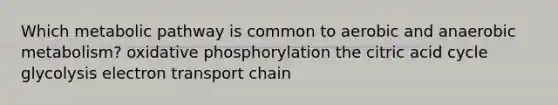 Which metabolic pathway is common to aerobic and anaerobic metabolism? oxidative phosphorylation the citric acid cycle glycolysis electron transport chain