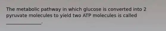 The metabolic pathway in which glucose is converted into 2 pyruvate molecules to yield two ATP molecules is called _______________.