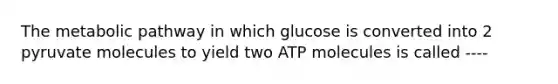 The metabolic pathway in which glucose is converted into 2 pyruvate molecules to yield two ATP molecules is called ----