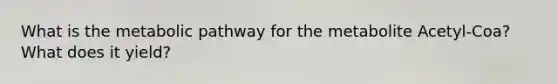 What is the metabolic pathway for the metabolite Acetyl-Coa? What does it yield?