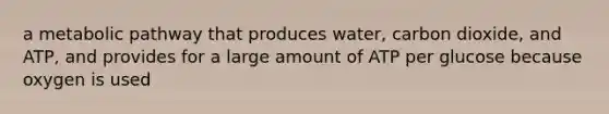 a metabolic pathway that produces water, carbon dioxide, and ATP, and provides for a large amount of ATP per glucose because oxygen is used