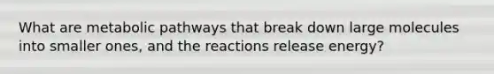 What are metabolic pathways that break down large molecules into smaller ones, and the reactions release energy?