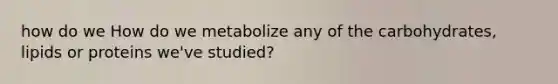 how do we How do we metabolize any of the carbohydrates, lipids or proteins we've studied?