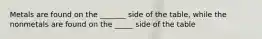 Metals are found on the _______ side of the table, while the nonmetals are found on the _____ side of the table