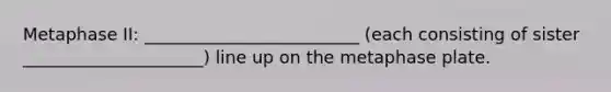 Metaphase II: _________________________ (each consisting of sister _____________________) line up on the metaphase plate.