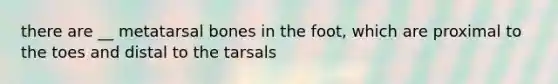 there are __ metatarsal bones in the foot, which are proximal to the toes and distal to the tarsals