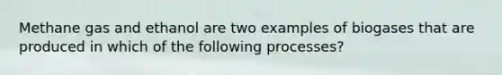 Methane gas and ethanol are two examples of biogases that are produced in which of the following processes?