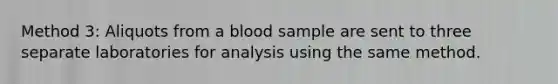 Method 3: Aliquots from a blood sample are sent to three separate laboratories for analysis using the same method.