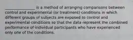 ________________ is a method of arranging comparisons between control and experimental (or treatment) conditions in which different groups of subjects are exposed to control and experimental conditions so that the data represent the combined performance of individual participants who have experienced only one of the conditions.