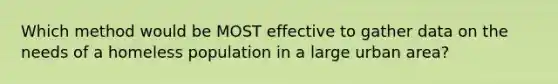 Which method would be MOST effective to gather data on the needs of a homeless population in a large urban area?