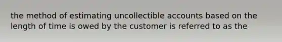 the method of estimating uncollectible accounts based on the length of time is owed by the customer is referred to as the