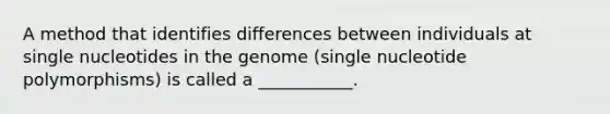 A method that identifies differences between individuals at single nucleotides in the genome (single nucleotide polymorphisms) is called a ___________.