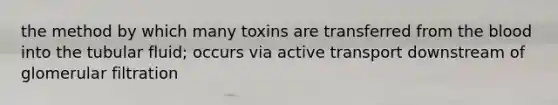 the method by which many toxins are transferred from the blood into the tubular fluid; occurs via active transport downstream of glomerular filtration