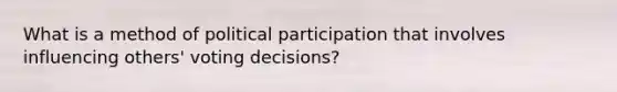 What is a method of political participation that involves influencing others' voting decisions?