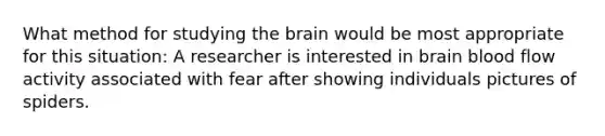 What method for studying the brain would be most appropriate for this situation: A researcher is interested in brain blood flow activity associated with fear after showing individuals pictures of spiders.