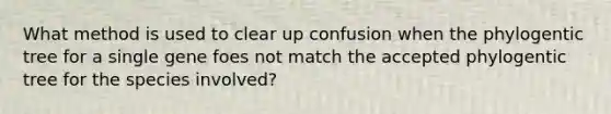 What method is used to clear up confusion when the phylogentic tree for a single gene foes not match the accepted phylogentic tree for the species involved?