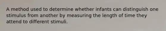 A method used to determine whether infants can distinguish one stimulus from another by measuring the length of time they attend to different stimuli.