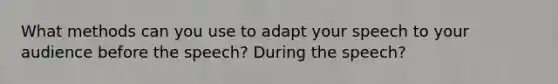 What methods can you use to adapt your speech to your audience before the speech? During the speech?