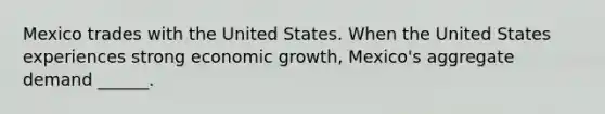 Mexico trades with the United States. When the United States experiences strong economic​ growth, Mexico's aggregate demand​ ______.