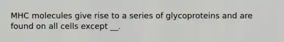 MHC molecules give rise to a series of glycoproteins and are found on all cells except __.