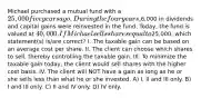 Michael purchased a mutual fund with a 25,000 five years ago. During the four years,6,000 in dividends and capital gains were reinvested in the fund. Today, the fund is valued at 40,000. If Michael sells shares equal to25,000, which statement(s) is/are correct? I. The taxable gain can be based on an average cost per share. II. The client can choose which shares to sell, thereby controlling the taxable gain. III. To minimize the taxable gain today, the client would sell shares with the higher cost basis. IV. The client will NOT have a gain as long as he or she sells less than what he or she invested. A) I, II and III only. B) I and III only. C) II and IV only. D) IV only.