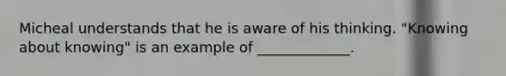 Micheal understands that he is aware of his thinking. "Knowing about knowing" is an example of _____________.