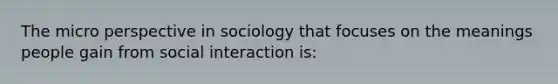 The micro perspective in sociology that focuses on the meanings people gain from social interaction is: