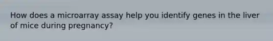 How does a microarray assay help you identify genes in the liver of mice during pregnancy?