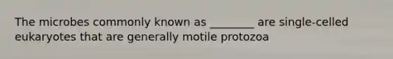 The microbes commonly known as ________ are single-celled eukaryotes that are generally motile protozoa