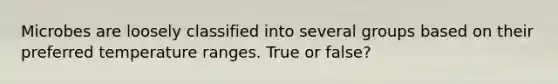 Microbes are loosely classified into several groups based on their preferred temperature ranges. True or false?