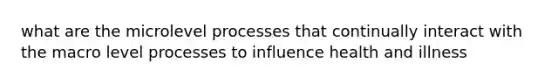 what are the microlevel processes that continually interact with the macro level processes to influence health and illness