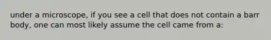 under a microscope, if you see a cell that does not contain a barr body, one can most likely assume the cell came from a: