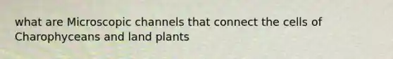 what are Microscopic channels that connect the cells of Charophyceans and land plants