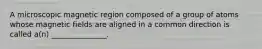 A microscopic magnetic region composed of a group of atoms whose magnetic fields are aligned in a common direction is called a(n) _______________.