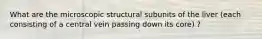 What are the microscopic structural subunits of the liver (each consisting of a central vein passing down its core) ?