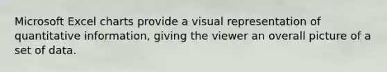 Microsoft Excel charts provide a visual representation of quantitative information, giving the viewer an overall picture of a set of data.