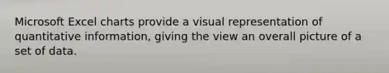 Microsoft Excel charts provide a visual representation of quantitative information, giving the view an overall picture of a set of data.