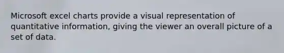 Microsoft excel charts provide a visual representation of quantitative information, giving the viewer an overall picture of a set of data.