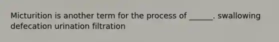 Micturition is another term for the process of ______. swallowing defecation urination filtration