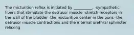 The micturition reflex is initiated by __________. -sympathetic fibers that stimulate the detrusor muscle -stretch receptors in the wall of the bladder -the micturition center in the pons -the detrusor muscle contractions and the internal urethral sphincter relaxing