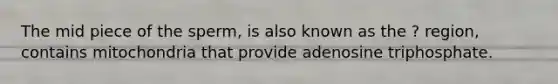 The mid piece of the sperm, is also known as the ? region, contains mitochondria that provide adenosine triphosphate.