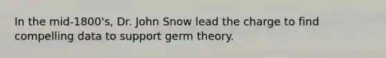 In the mid-1800's, Dr. John Snow lead the charge to find compelling data to support germ theory.