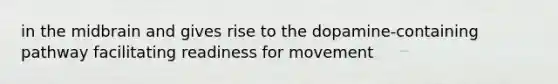 in the midbrain and gives rise to the dopamine-containing pathway facilitating readiness for movement