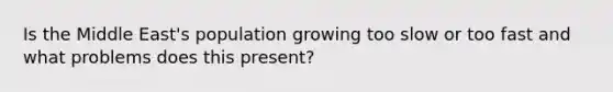 Is the Middle East's population growing too slow or too fast and what problems does this present?