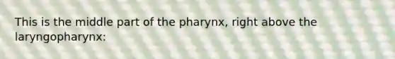 This is the middle part of <a href='https://www.questionai.com/knowledge/ktW97n6hGJ-the-pharynx' class='anchor-knowledge'>the pharynx</a>, right above the laryngopharynx: