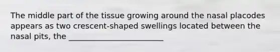 The middle part of the tissue growing around the nasal placodes appears as two crescent-shaped swellings located between the nasal pits, the ________________________