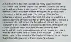 A middle school teacher has noticed many students in her classroom have formed cliques and several students are being excluded from these social groups. The excluded students have demonstrated a decrease in their willingness to participate in classroom activities and group discussions. Which of the following strategies would be the best first step in rebuilding a positive learning environment for all of the students? A) Create a classroom rule that forbids the formation of cliques and the exclusion of any students in classroom activities. B) Request the school counselor meet with each student who has been excluded. C) Lead a group discussion about cliques and how it feels to be included and excluded from activities. D) Send a letter home to the parents of the students involved in the cliques that informs the parents of their children's behavior.