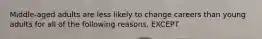 Middle-aged adults are less likely to change careers than young adults for all of the following reasons, EXCEPT